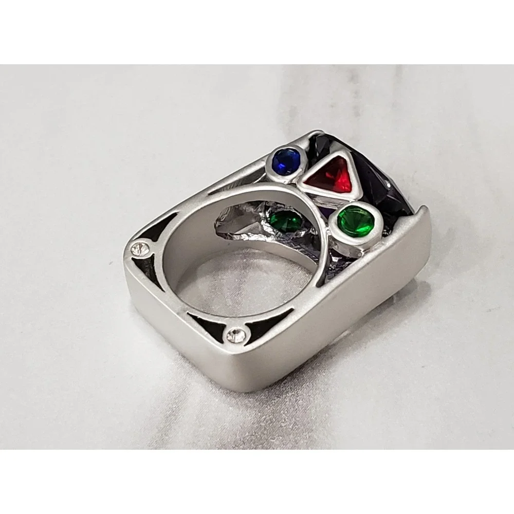 SIZE 5 Cocktail Statement Ring Geometric Art Deco Wearable Art Rainbow Chunky